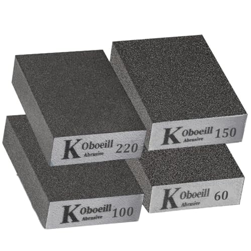 Sanding Block 4 Pieces Sanding Sponges Blocks Pads with 4 Grits (60/100/150/220) Coarse/Medium/Fine/Superfine Wet and Dry Dual-use Abrasive Pads Washable and Reusable sandpaper for Wood Walls Metal