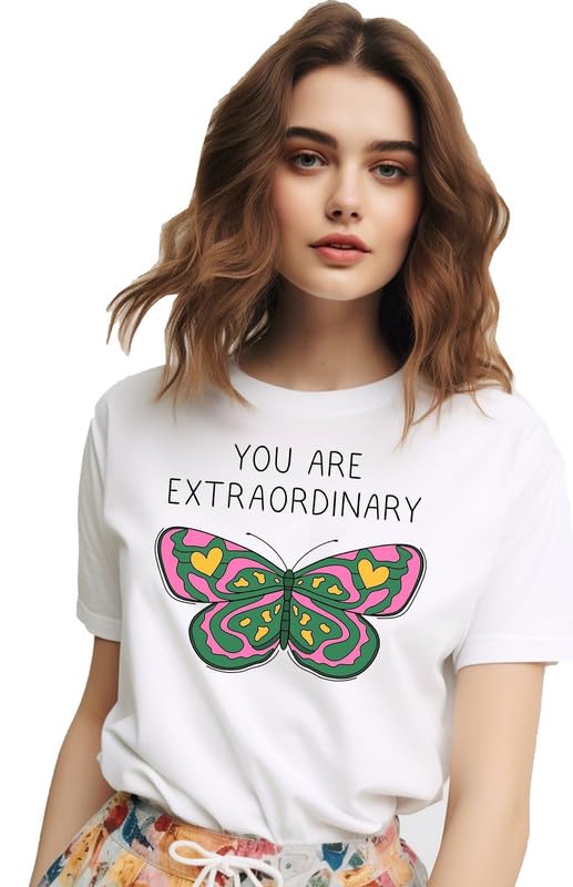 VLAMExtraordinary Quote Graphic Tshirt for Women | Butterfly Print Trendy Women Tshirt