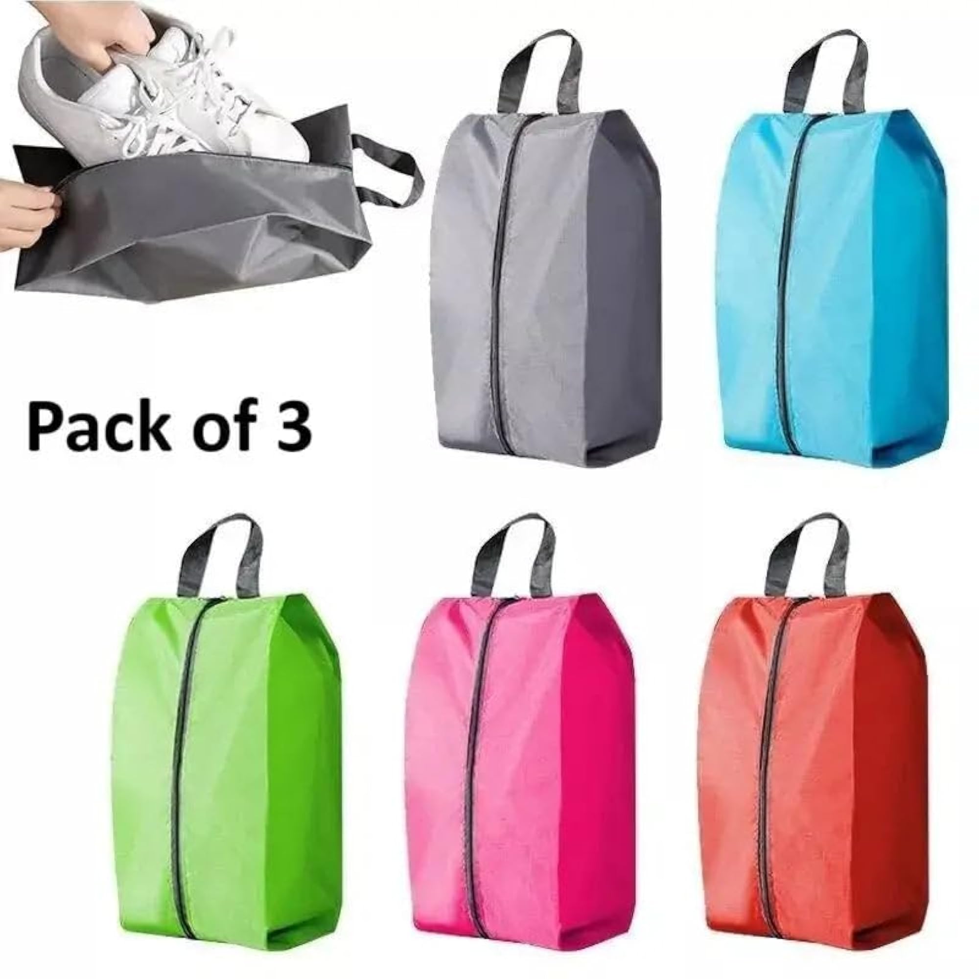 Portable Shoe Storage Bag, Assorted Colours, Pack of 3