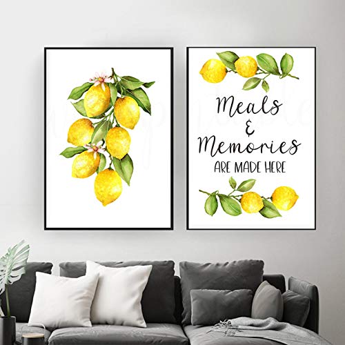 Impressions de citron de cuisine triptyque 70x100cm pour mur de salle
