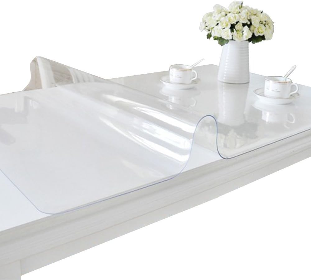 ETECHMART 40 x 60 Inch Clear Table Cover Protector, 1.5mm Thick Custom PVC Table Cover Tablecloth, Plastic Desk Pad Mat, Waterproof Vinyl Table Top Protector for Kitchen, Coffee Table, Writing Desk 1.5mm Clear 40 x 60 Inches