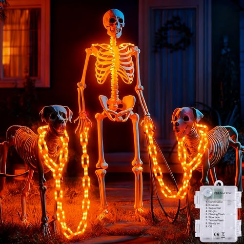 Joomer Halloween-Dekorationen Licht,3 m 160 Leds Orange Deko Lichterkette Außen Wasserdicht,Batteriebetriebene Innenbeleuchtung für Halloween-Fensterdekoration 8 Modi Timer Für Haus Zaun Veranda Party