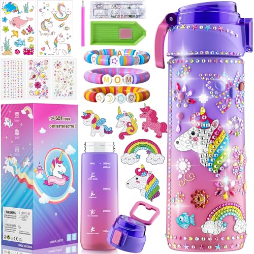 BOOH Gifts for Girls 4-12 Decorate Your Own Water Bottle Kits for Girls Unicorn Diamond Painting Toys & Friendship Bracelet Kit Fun Arts Crafts for Kids Ages 4-6-8-10 Birthday Gifts Toys for Kids