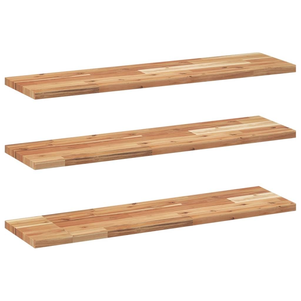 Set di 3 mensole sospese, 100 x 20 x 2 cm, in legno massello di acacia, rustico, trattato a olio, per soggiorno, cucina e corridoio