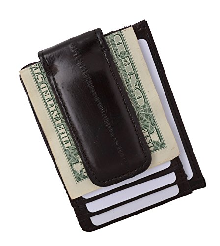 Marshal Genuine Eel Skin Leather Money Clip Front Pocket Wallet with Magnet Clip and Card ID Case