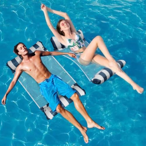 Meegoo Pool Floaties for Adults, 2 Pack Inflatable Water Hammock with Bottom Mesh, Fun Swimming Pool Float Chair, Beach Essentials for Vacation Travel, Heavy Duty Lake Inflatable Lounger Rest