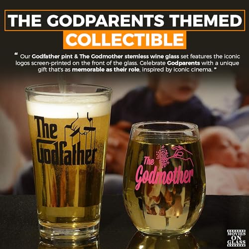 The Godfather & Godmother Printed Pint & Stemless Wine Glass Set - Premium Quality Licensed, Handcrafted Glassware - A Collectible Gift for Godparents, Movie Lovers & Special Occasions - Image 6