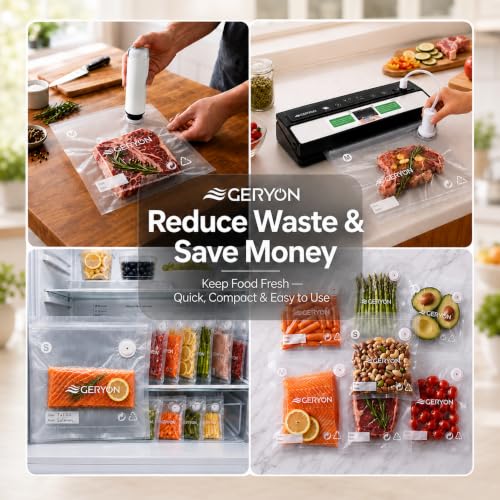 Image of GERYON Vacuum Sealer Bags for Food Reusable, 40 Pack Food Vacuum Bags, BPA-Free Vacuum Seal Bags with Air Valve, Compatible with Handheld Vacuum Sealer, Sous Vide, Freezer and Meal Prep Storage