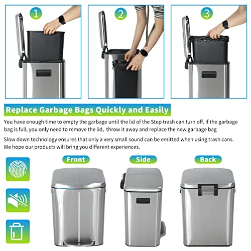 Caneca de basura metálica con pedal doble 10 galones 40L acero inoxidable miniatura 5