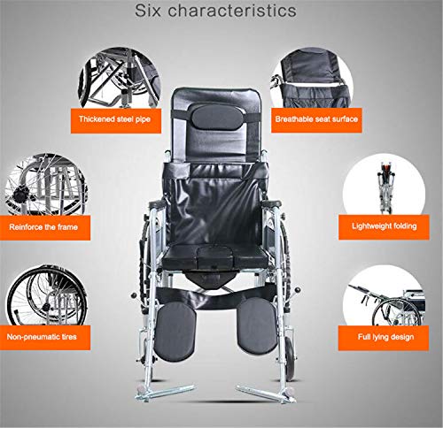 Zjdu Reclining Wheelchair,High Back Reclining Commode Wheelchair,Super Lightweight Folding Wheelchair, 6-Speed Adjustable For Adults Handicap Elderly #TOP3