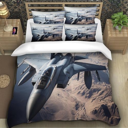 Parure de lit avion militaire en microfibre hypoallergénique 135x200 cm