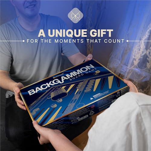 Image of Large Blue Backgammon Sets for Adults - Classic Board Games for 2 Players Adults and Kids - Premium Backgammon Set 15 Inch Board and 32 Backgammon Pieces in Quality PU Leather Case