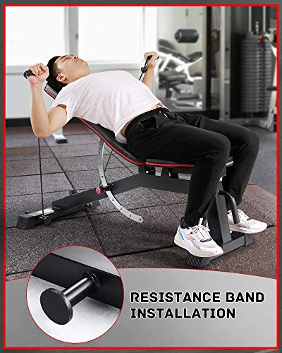 MaxKare Weight Bench Adjustable Weight Bench with 1000lbs Load Capacity 9+3 Levels Adjustable for Strength Training Resistance Band Full Body Exercise for Home Gym Indoor Workout