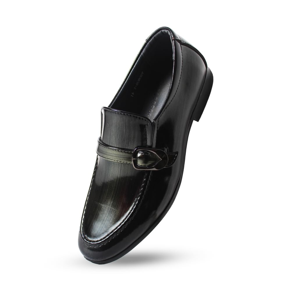 Men's Classic Black Patent Buckle Formal Shoes– Slip-On, Comfortable Fit, Formal Office Wear, Stylish Semi-Casual Shoes for Men, Versatile Dress Shoes|