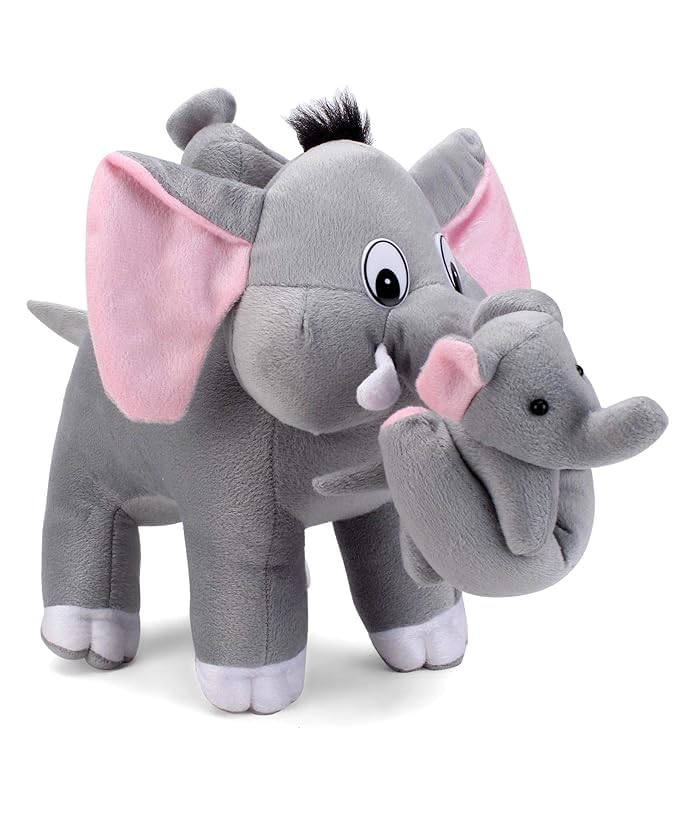 YBN Mother Elephant with Two Babies Stuffed Plush Soft Toy for Kids Baby Boys & Girls Birthday Gifts Home Decoration (Color: Grey Size: 41 cm)