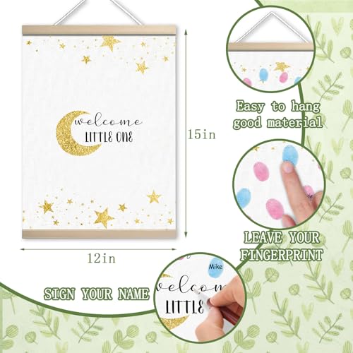 Image of Moon and Stars Baby Shower Sign, Twinkle Little Stars Shower Signs, Gender Reveal Party Decorations Gifts Ideas, Baby Shower Party Supplies, Thumbprint Hanging Paintings(12x15in)