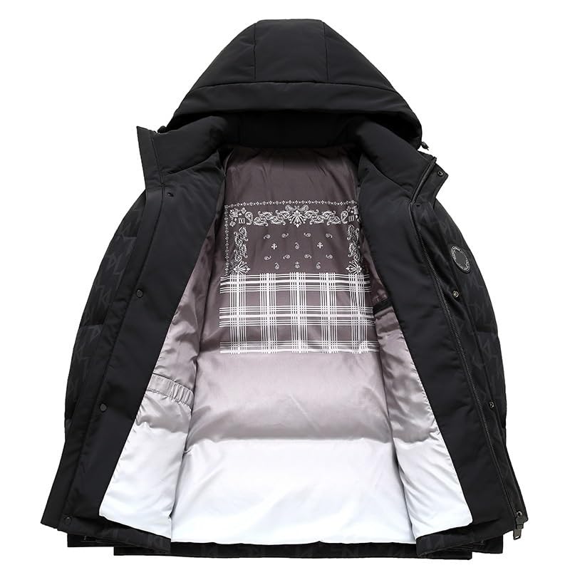 Mens Patchwork Hooded Down Jacket Thickened Warm Casual Fashion Winter Puffer Coat - Image 4