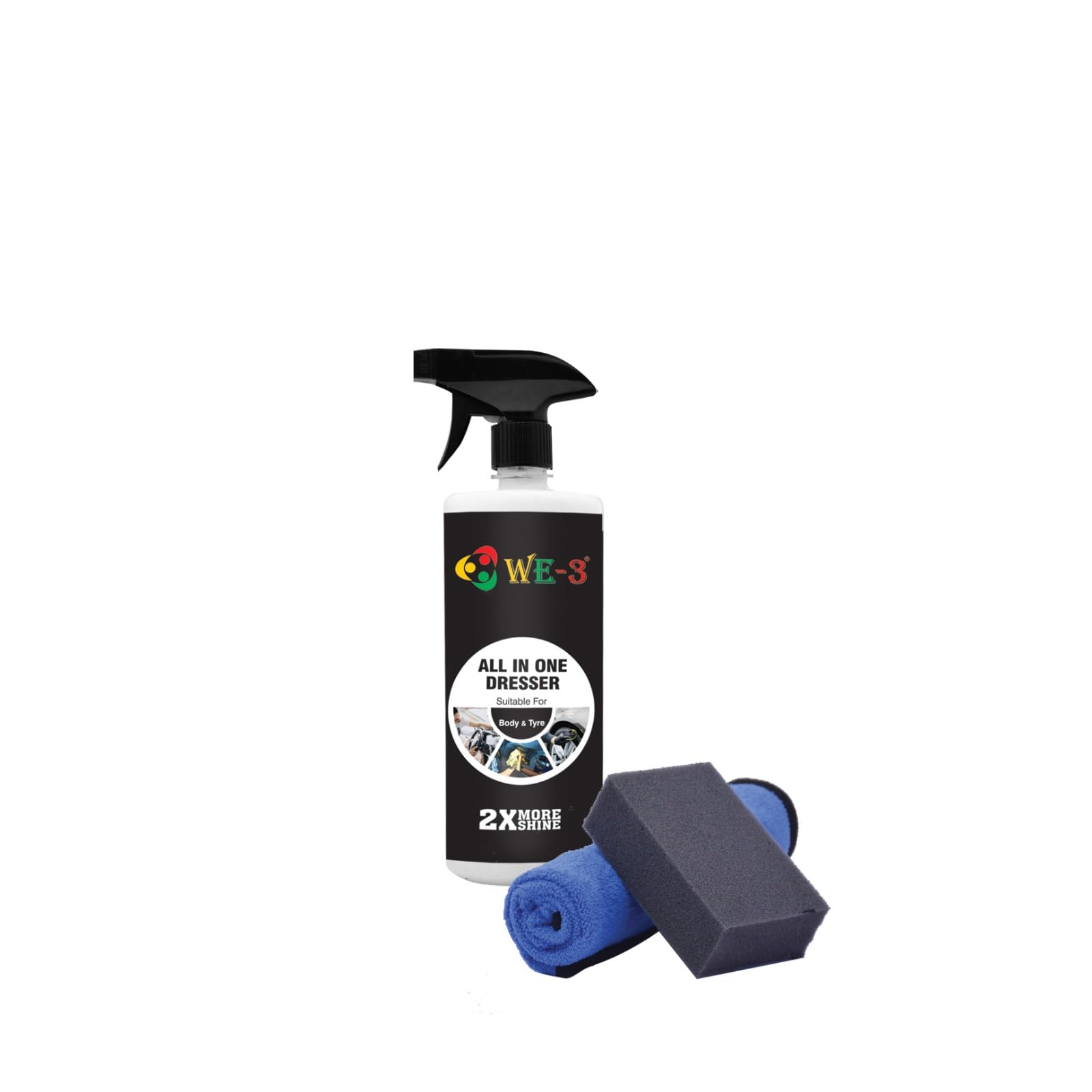 DASHBOARD POLISH 500ML,ALL IN ONE DRESSER FOR FIBER, METAL, VINLY AND LETHER, WITH 400GSM MICRFIBER, POLISH SPOUNJ(500ML)