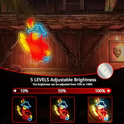 Image of Pirate Parrot Neon Sign, USB Powered LED Light for Room Decor | Parrot Wall Decor for Bedroom, Kids Room, Game Room, Halloween Party and Pirate Theme Gift