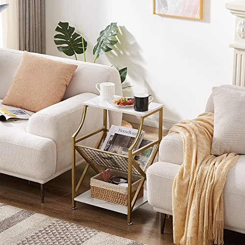 Vecelo Side Storage Magazine Holder, 3-Tier Record Player Stand, End Tables For Bedroom, Living Room, Small Space, White, 1 Pack #TOP1