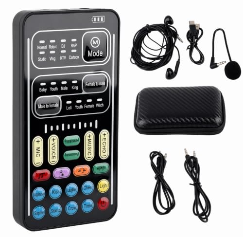 Voice Changer Device, Universal I9 Portable Voice Changer Set,Live Broadcast Voice Disguiser Set Recording Mini Sound Card, 8 Different Sounds Sound Effects for Game Anchor Recording Computer