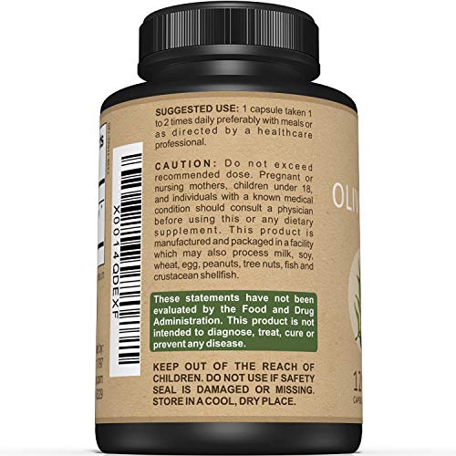 Image of Premium Olive Leaf Extract Capsules - Standardized To 20% Oleuropein - Super Strength Olive Leaf Exact Supplement Supports Immune System & Cardiovascular Health - 750mg Per Capsule - 120 Capsules