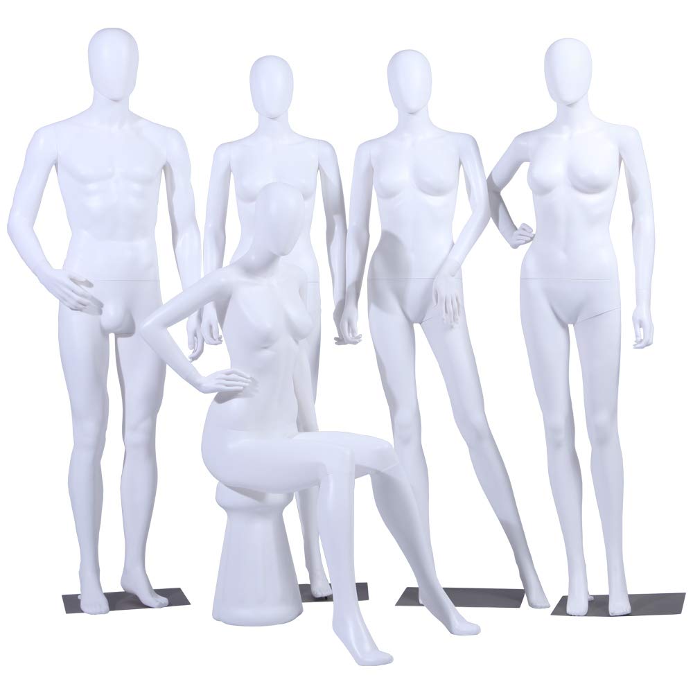 NMC-1W Manichino Maschile e Femminile FC Bianco Opaco Senza Viso Braccia e Testa Girevole a 360 Gradi