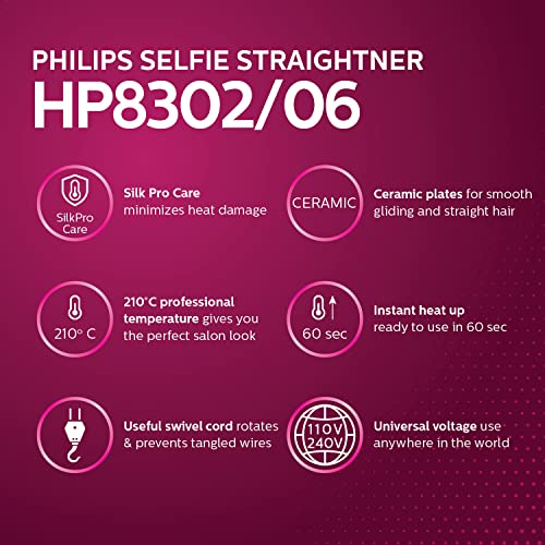 PHILIPS HP8302 Selfie Straightener, Black & Philips Oneblade Replaceable Blade Pack Including 1 Replaceable Blade, Qp210/51 (Lime) (Image - 3)