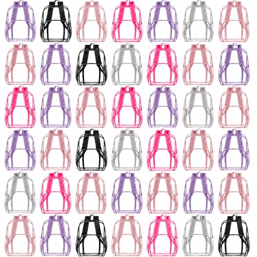 Image of Amylove 48 Pcs Clear Backpack bulk for Stadium Events Heavy Duty PVC Transparent Bookbag for College Workplace Security (15 Inches,6 Colors)