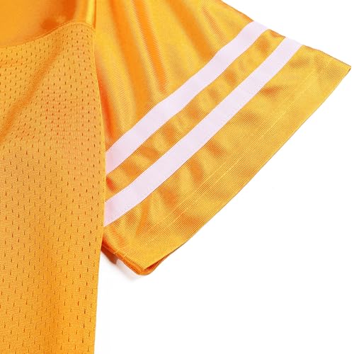 DEHANER Yellow Men\'s Women\'s American Football Jersey for Adult Unisex Casual T-Shirt Team Game Tops School Gym Outfit White Stripe-Yellow Jersey,Men Size Medium - Thumbnail 2