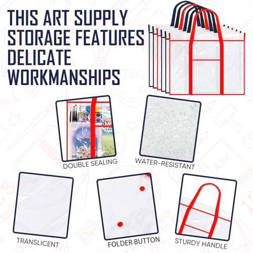 Image of Huhumy 6 Pack Large Poster Storage Bag 29 x 31 Inch Art Portfolio Bag Bulletin Board Holder PVC Portfolio Case Transparent Art Organizer Folder Chart Container for Teacher Paper(Multicolor)