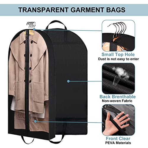 Clear Garment Bags Suit Bag: 5 Pack 50" Inch Closet Storage Hanging Clothes Business Non Woven Suit Cover Travel Dress Bag For Coats,Uniforms,Sweaters, Jackets #TOP1