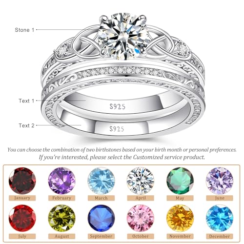 Image of Vintage Celtic Knot Women's Engagement Ring Sets 925 Sterling Silver /14K Gold Plated Stackable Wedding Bands Rings AAAAA Cubic Zirconia Women Bridal Sets Wedding Ring Band Width 1.8mm Size 5-9