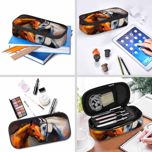 Image of Horses Pencil Case Organizer Brown Horse White Horse Animal Art Stationery Box Makeup Box School Supply for Boy Girl Men Women