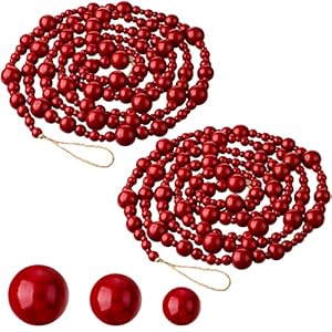 2 Pcs/ 8.2 Feet Rustic Wooden Bead Garland - Dark Red, Boho Farmhouse Christmas Tree Decor 2 Pcs 82 Feet Rustic Wooden Bead Garland Dark Red Boho Farmhouse Christmas Tree Decor