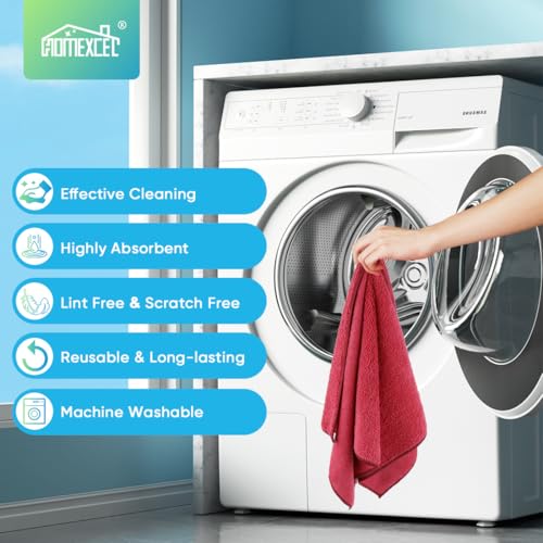 image for HOMEXCEL Red Microfiber Cleaning Cloth, 12 Pack Premium Microfiber Tow