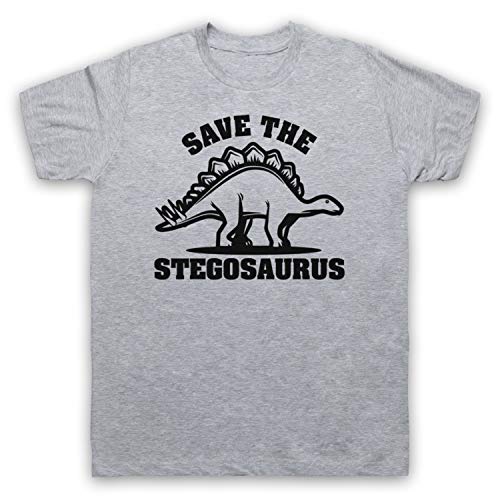 Image of My Icon Art & Clothing Save The Stegosaurus Dinosaur Extinct Parody Animal Rights Protest Slogan Mens T-Shirt, Light Grey, 5XL