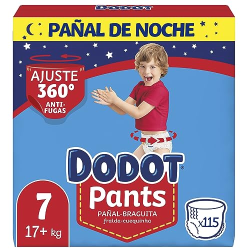 Dodot Pañales Bebé Pants Talla 7 (+17 kg), 115 Pañales, Pañal-Braguita con Ajuste 360° Anti-Fugas, Pack Mensual