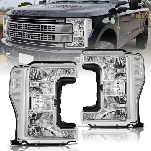 Aosky Headlight Assembly Compatible with 2017-2019 Ford F250 F350 F450 F550 Super Duty Halogen Headlamp Chrome Housing with Clear Reflector