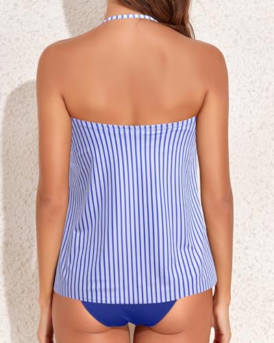 Image of Tempt Me Two Piece Tankini Bathing Suits for Women Halter Bandeau Swim Top with Bottom Flyaway Tummy Control Swimsuit