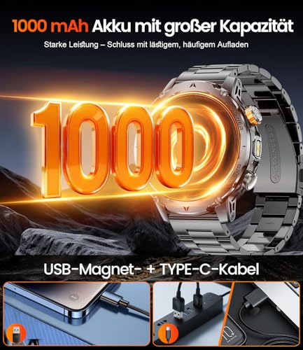 Smartwatch voor heren met 1000 mAh accu/1,7 inch HD groot display, militaire smartwatch met zaklamp/bluetooth-oproepen/120+ sportmodi, IP68 waterdicht, fitnesshorloge met hartslag/slaapmonitor, voor - Afbeelding 3