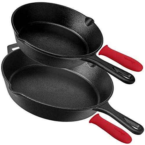 Pre-Seasoned Cast Iron Skillet Set (8-Inch and 12-Inch) Oven Safe Cookware - Heat-Resistant