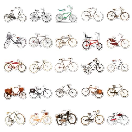 Vintage Bicycle Vinyl Stickers, 50 PCS Waterproof Hand-Drawn Bike Decals for Laptops Scrapbooking, Journals, Notebooks - Image 2