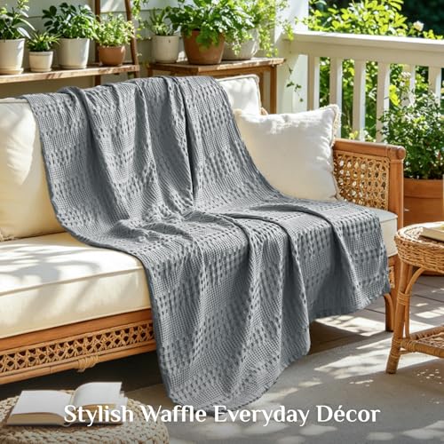 Image of BEDELITE Cooling Waffle Twin XL Blanket - Lightweight Breathable Cotton Summer Blanket of Rayon Derived from Bamboo for Hot Sleepers, Soft Throws for Bed, Couch and Sofa, Grey, 66x90 Inches