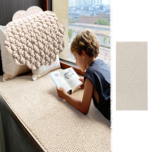 50〜250cmの出窓用読書コーナーマット、 猫・犬・植物用吸水性バルコニー/窓用パッド、 ロール式装飾窓枠カバーボード(Beige,180x60cm(71x24"))