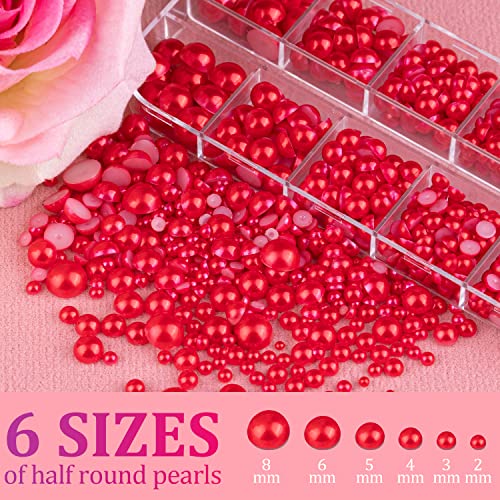 Belleboost Flat Back Pearls Kits 1 Box Of Flatback Black+1 Box Of Red Half Round Pearls With Pickup Pencil And Tweezer For Home Diy And Professional Nail Art, Face Makeup And Craft #TOP2