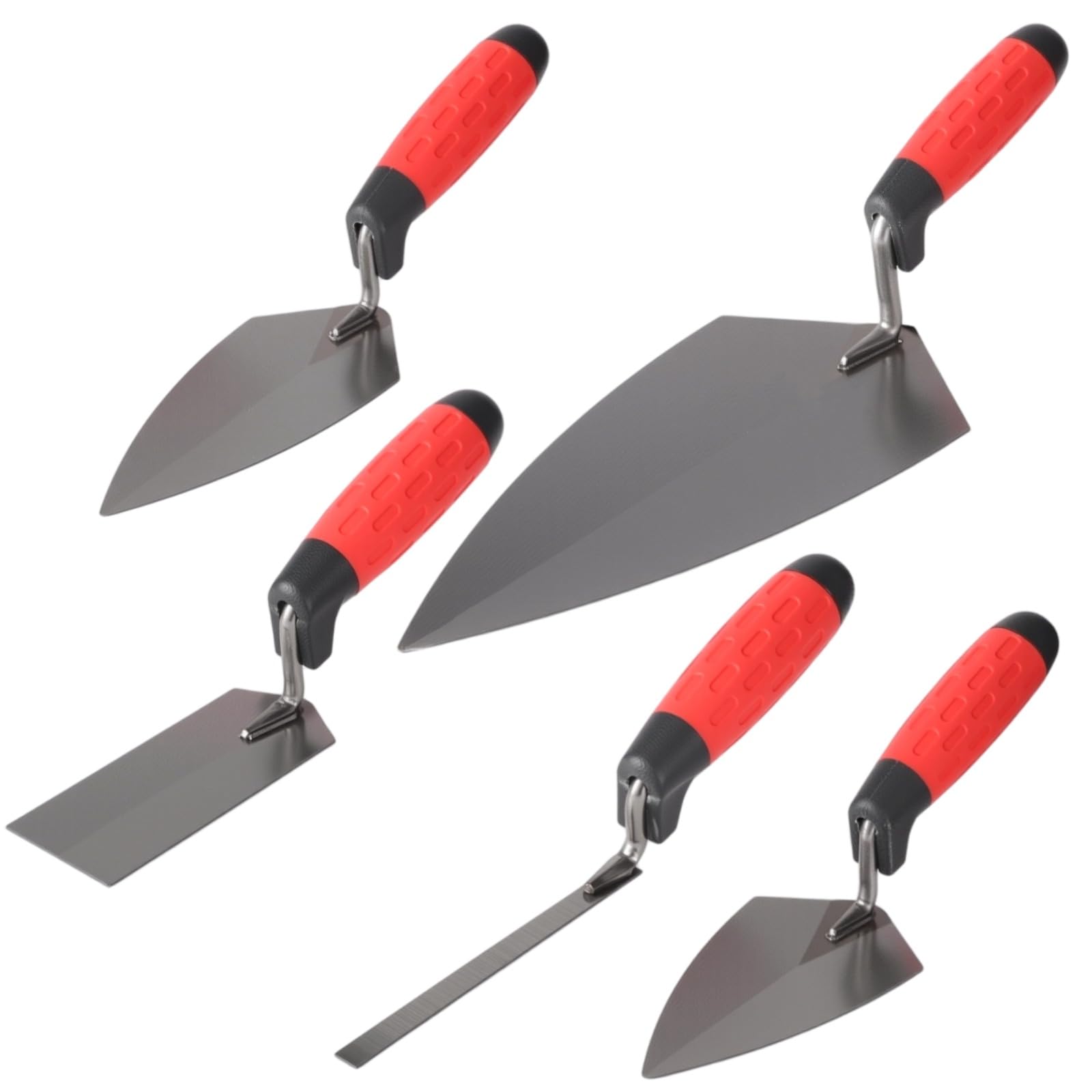 Skdqiee 6 Pcs Masonry Hand Tool Set with Ergonomic Handle, Including Pointing, Brick, Tuck, Margin Trowels, Carbon Steel Concrete Tools for Professional Bricklayers, DIY Enthusiasts