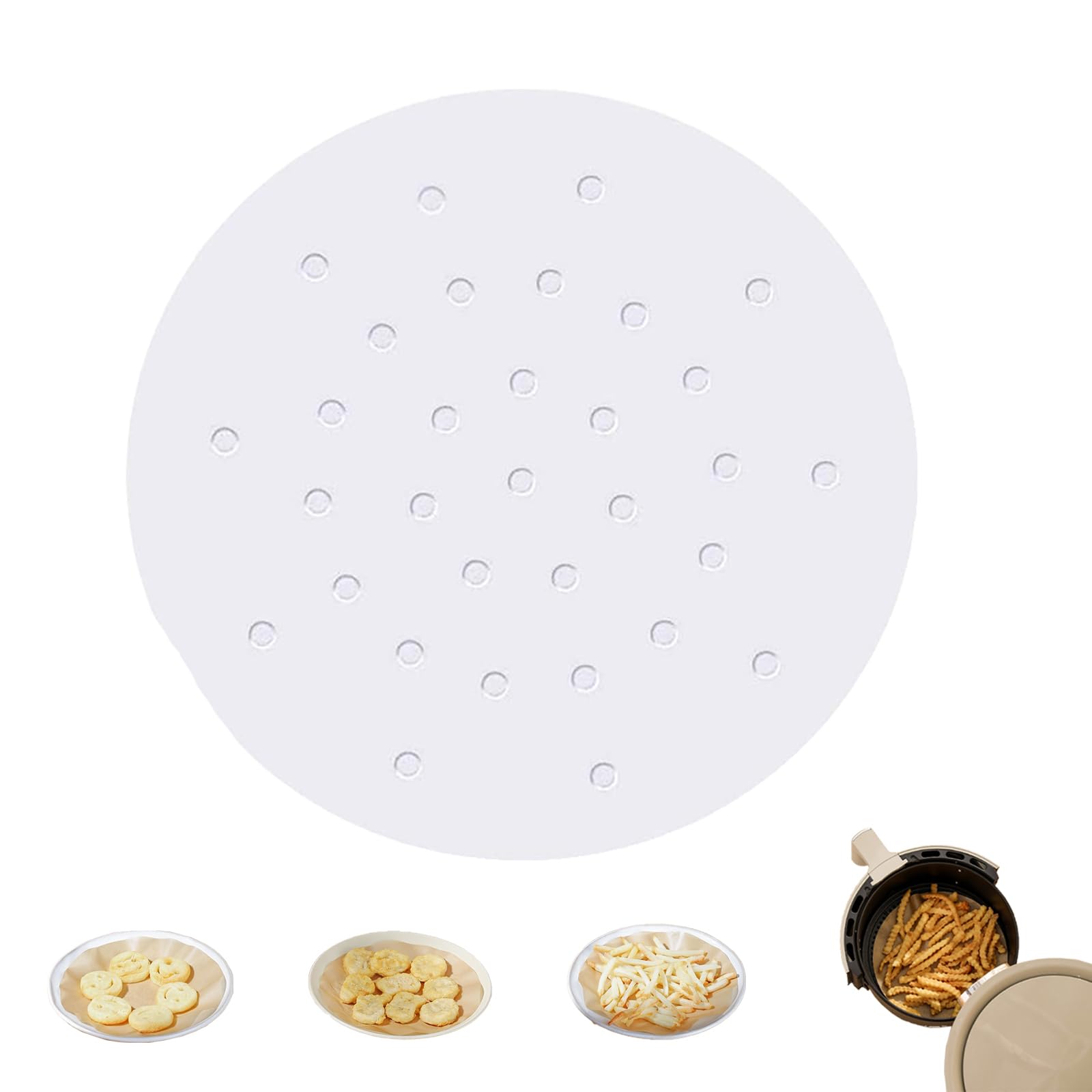 100 forros desechables para freidora de aire de 25 cm, papel pergamino perforado redondo para freidora de aire, antiadherente, forros de papel para freidora de aire, a prueba de aceite, impermeable