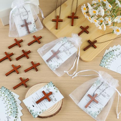 50 Sets Christian Gift Wooden Cross Necklace Bulk for Men Women Wood Cross Pendant Necklace with Prayer Cards Organza Bags for Family Friends Baptismal Church Gift Religious Bible Verse Party Favor3