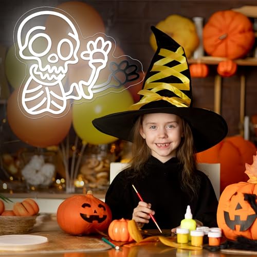 Image of Waving Skeleton Neon Sign for Wall Decor Dimmable Flashing Halloween Neon Signs Halloween Neon Lights Ghost Skull Led Wall Decor